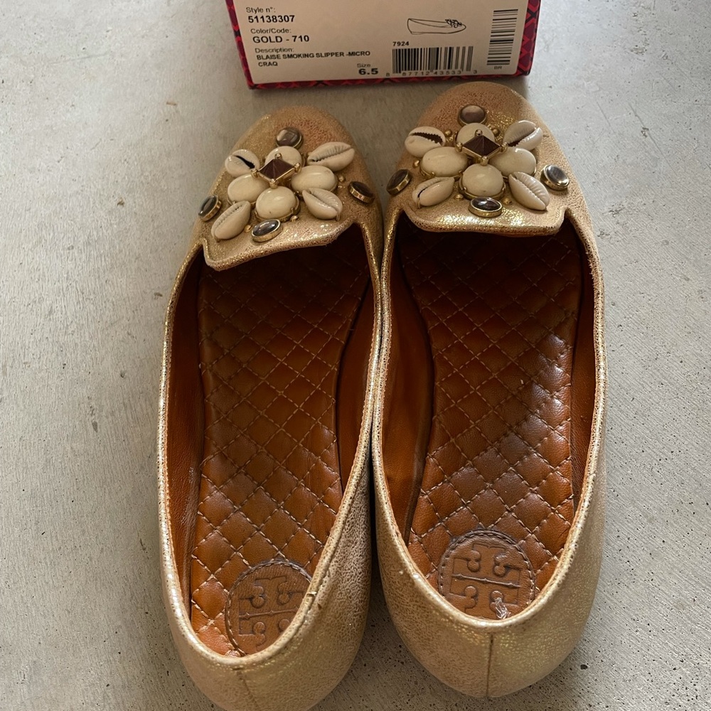 Tory Burch Blaise Smoking Slipper, Gold